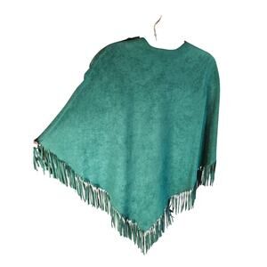 The Arizona Room Facile Green Poncho Fringed Ultrasuede Shoulder Zip One Size